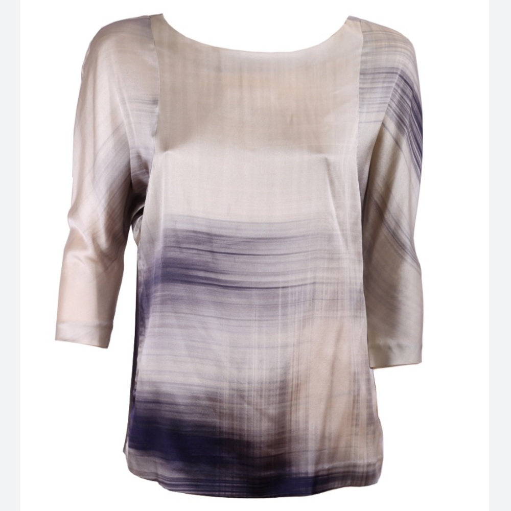Theory Grey Silk 3/4 Sleeve Blouse Size M